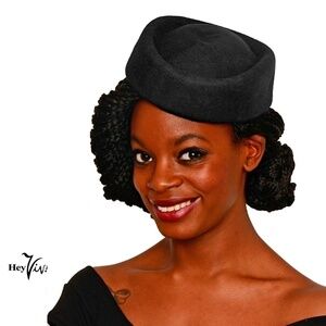 Black Stewardess Oval Pillbox Hat Retro Style Party Wedding Church - Hey Viv
